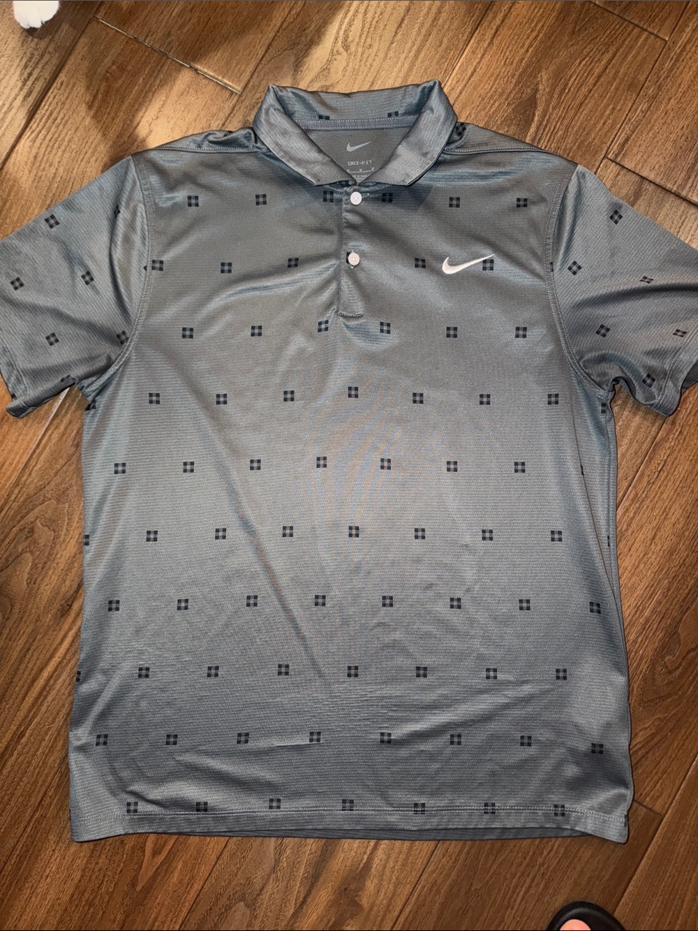 Nike Men's Gray Polo with Subtle Square Pattern Medium